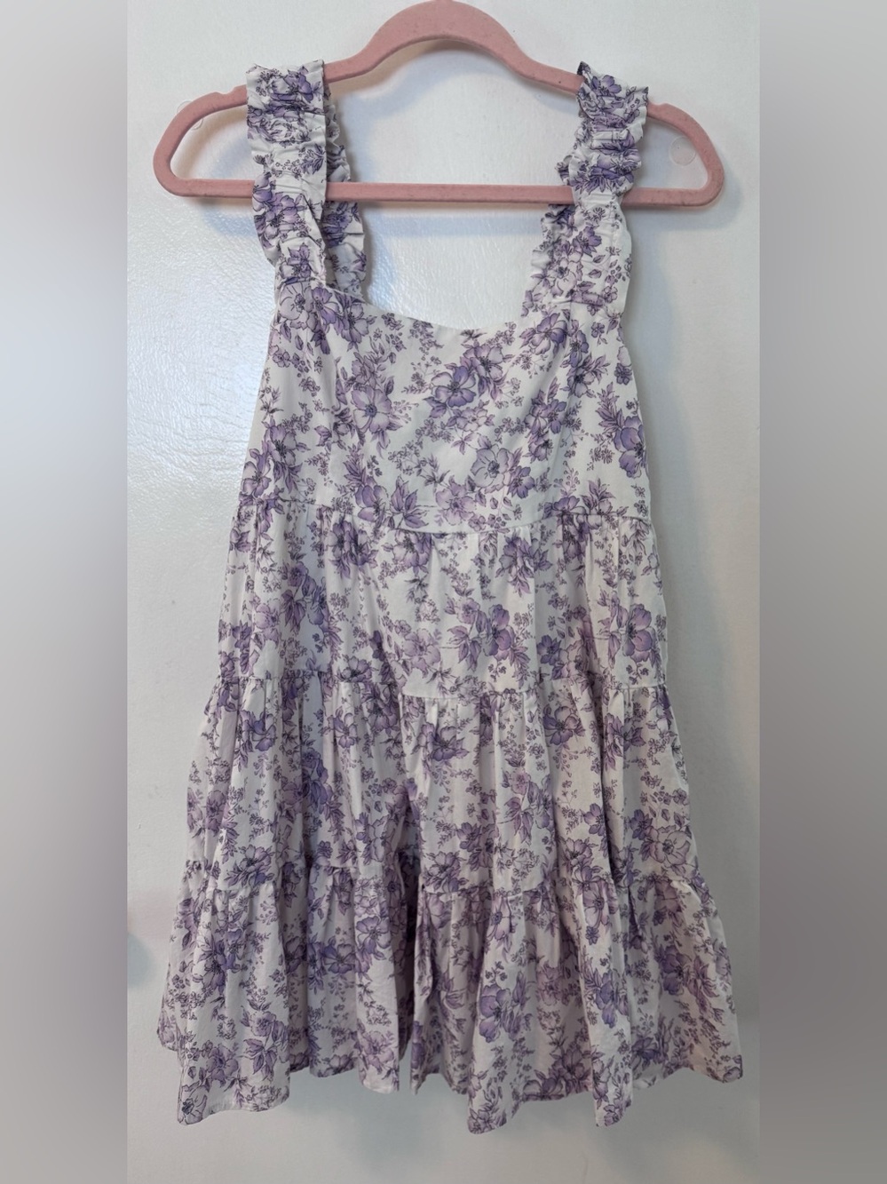 Lavender Floral Ruffle Strap Summer Dress